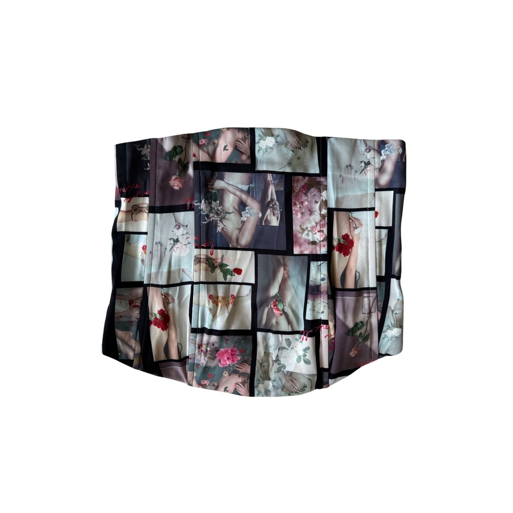 NWT Lové McNicoll Women's Collage Print Strapless Corset Top Size Small